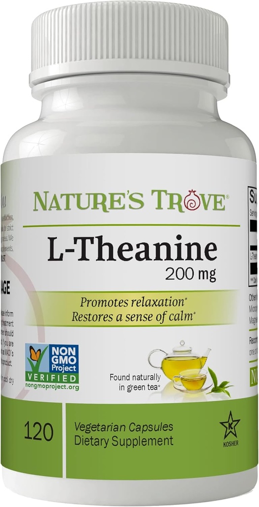 L-Theanine 200mg by Nature 's Trove - 120 Vegetariske Kapsler