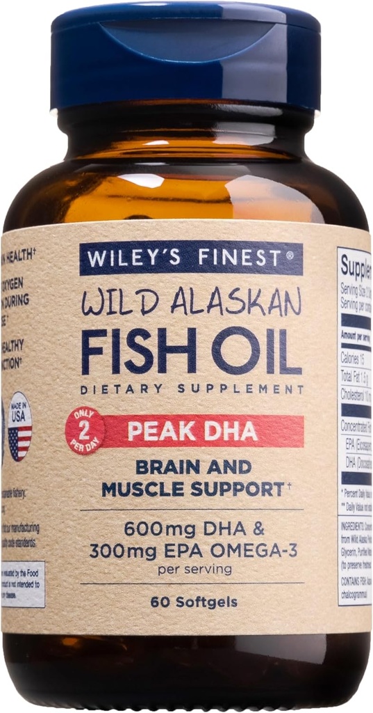 Wiley 's Finest Wild Alaska Fish Oil Peak DHA - 900mg EPA og DHA Omega- 3s - 60 Softgels (30 Servere)