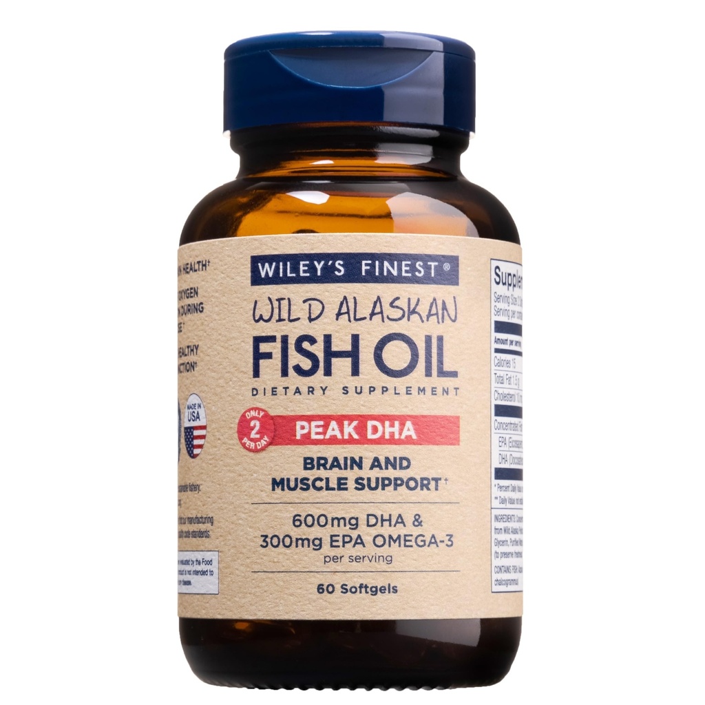 Wiley 's Finest Wild Alaska Fish Oil Peak DHA - 900mg EPA og DHA Omega- 3s - 60 Softgels (30 Servere)