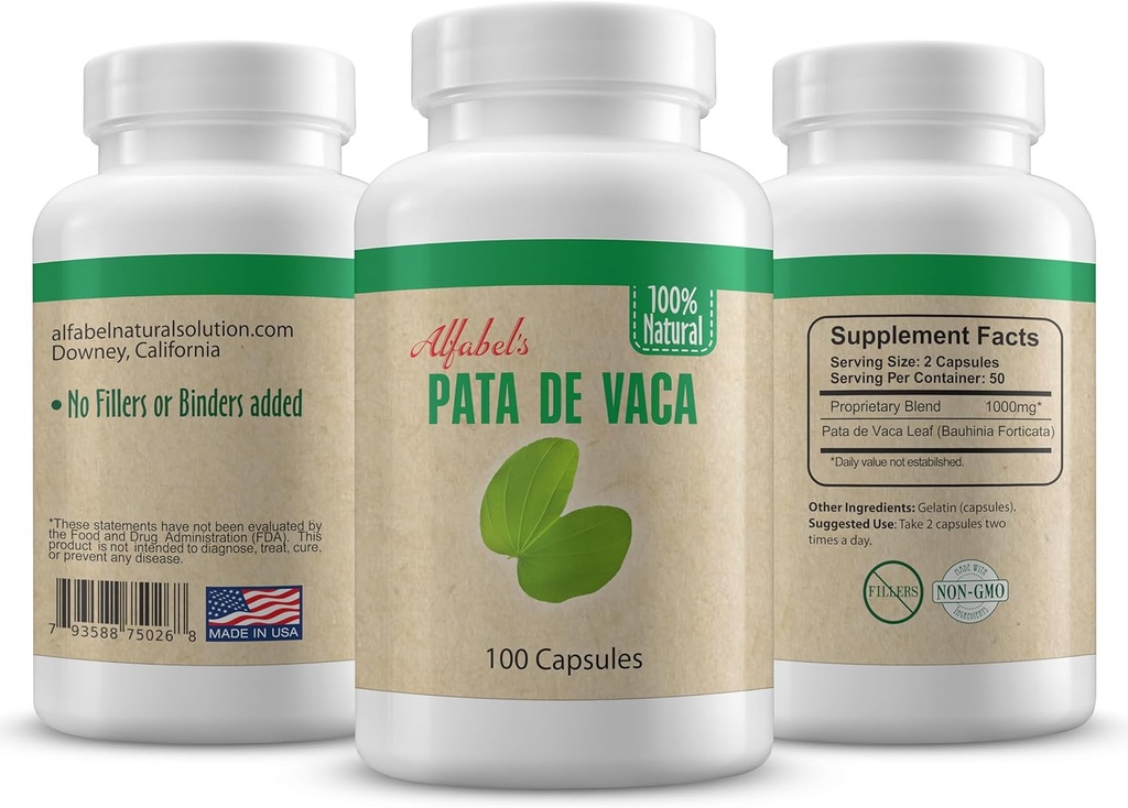 Pata de Vaca urt - Cow fodblade - 100 Kapsler - Ingen Fillers