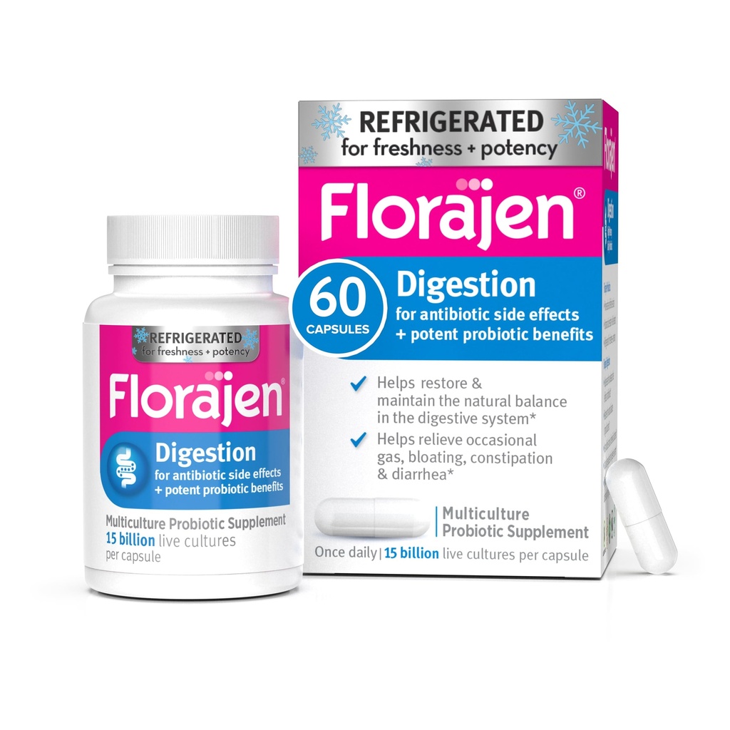 Florajen3 Fordøjelse høj potens kølet Probiotika • 124; Gendanner balance i fordøjelsessystemet • 124; for Antibiotiske bivirkninger • 124; 60 kapsler