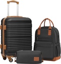 Coolife Bagage Set 3 Piece Bagage Set Carry On Suitcase Hardside Bagage med TSA Lock Spinner Wheels (Sort, 3 stk sæt (BP / TB / 20))