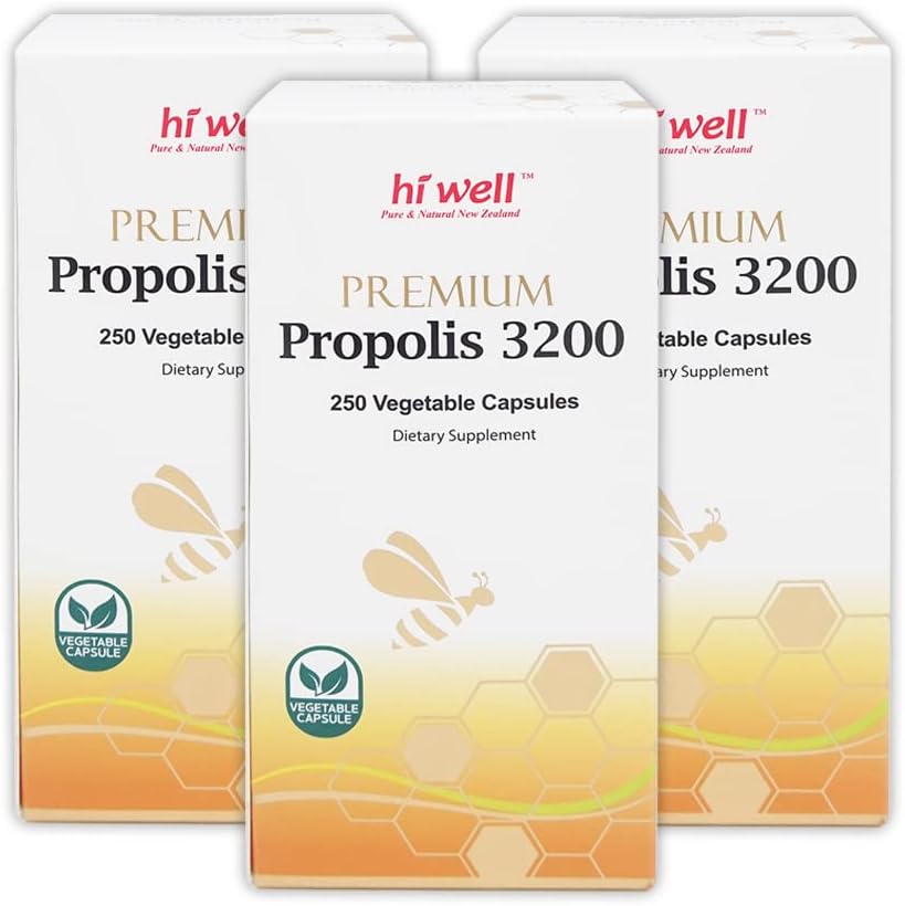 (pakke med 3) Hi Well Premium Propolis 3200 Flavonoid 96mg 250VegeCapsules