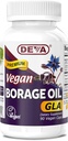 Deva Vegan Vitaminer, Borage Oil 500mg, Rich Source of Omega- 6 Fedtsyre GLA (Gamma linolensyre), Cold- Presset & Uraffineret, 90 tabletter, 1- Pack