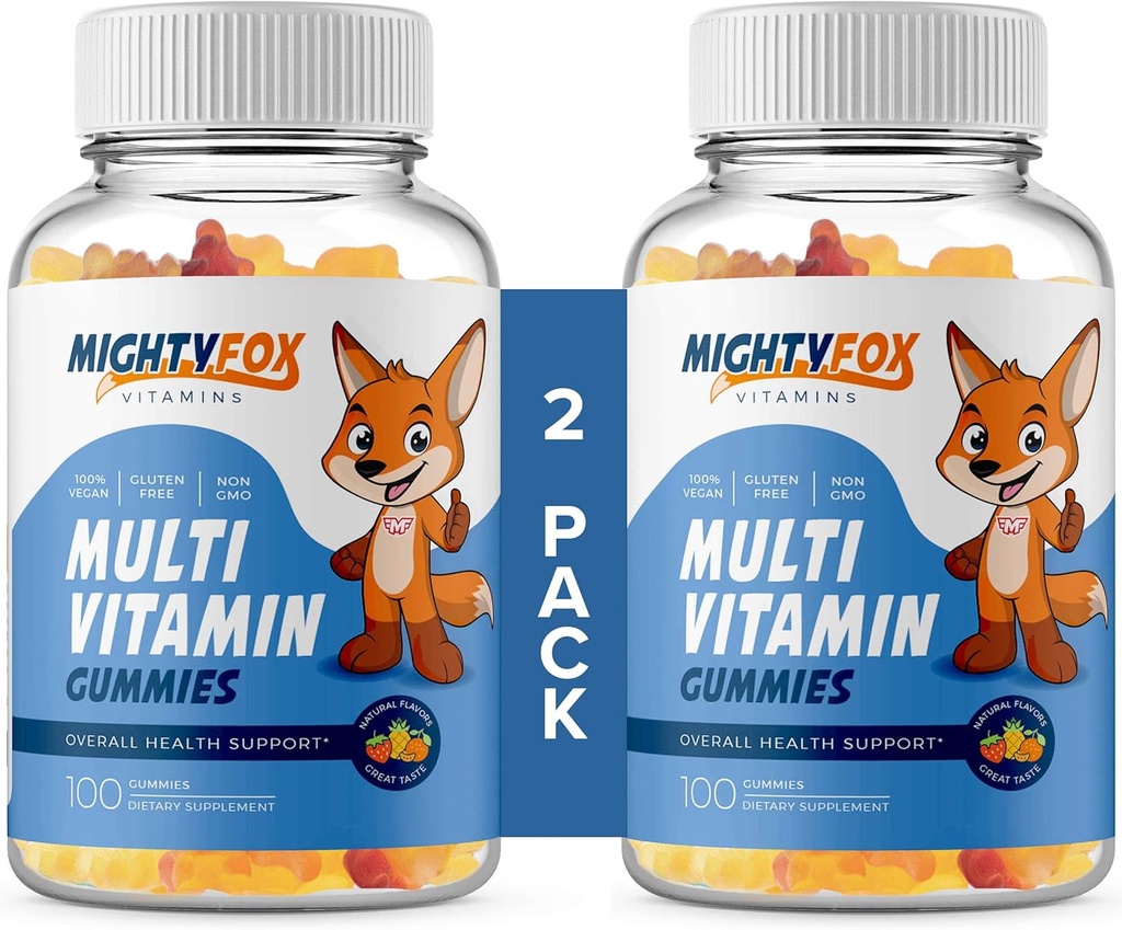 Kids Multivitamin Gummies - Non-GMO, Gluten- Free, Vegan Multivitamin Gummies w / C-vitamin, B3, B5, B6, B12, Zink (100 Greve, 2 Pack) - Fruity Toddler til Teen Gummy Vitaminer til børn
