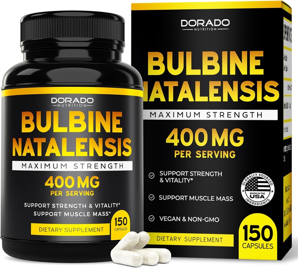DORADO NUTRITION Bulbine Natalensis Extract 400mg Per Serving (150 kapsler) - Ultra koncentreret ekstrakt - Support Vitality, Styrke, Muskelmasse - Gluten fri, Non- GMO, USA Made - 3. part testet