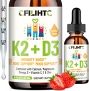 D3 K2 dråber til børn - Omega 3, E-vitamin, Calcium, Magnesium & Zink til bedre absorption - Flydende MK7 1000 IE D3 for sunde knogler, tænder og hjerte støtte - non-GMO, 2 Fl Oz