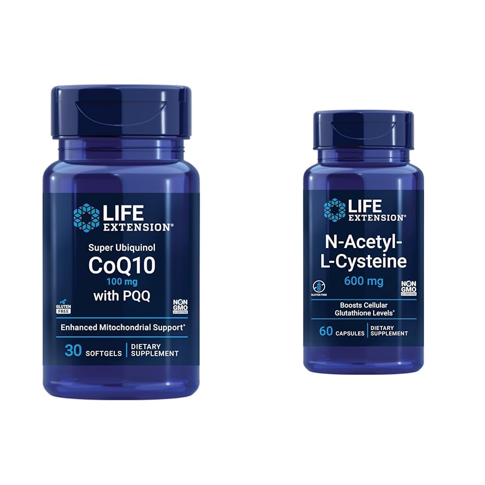 Life Extension Super Ubiquinol CoQ10 med PQQ, CoQ10, PQQ & N- Acetyl- L- Cystein (NAC), immunforsvar, luftveje, leversundhed