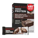 MUSASHI High Protein Bar, 45g Protein, 2g Total sukkerarter, Milk Chocolate Brownie, Post Workout og Protein Snack On The Go, 12 pakke med 3,2 oz (90g) Barer
