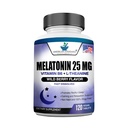 Melatonin 25mg pr. 1 tablet, 120 tyggetabletter med L- Theanin & vitamin B- 6, understøtter sund sovekreds, fremmer opkalkning og roligt søvn, Vegan, IKKE GMO, Made in USA