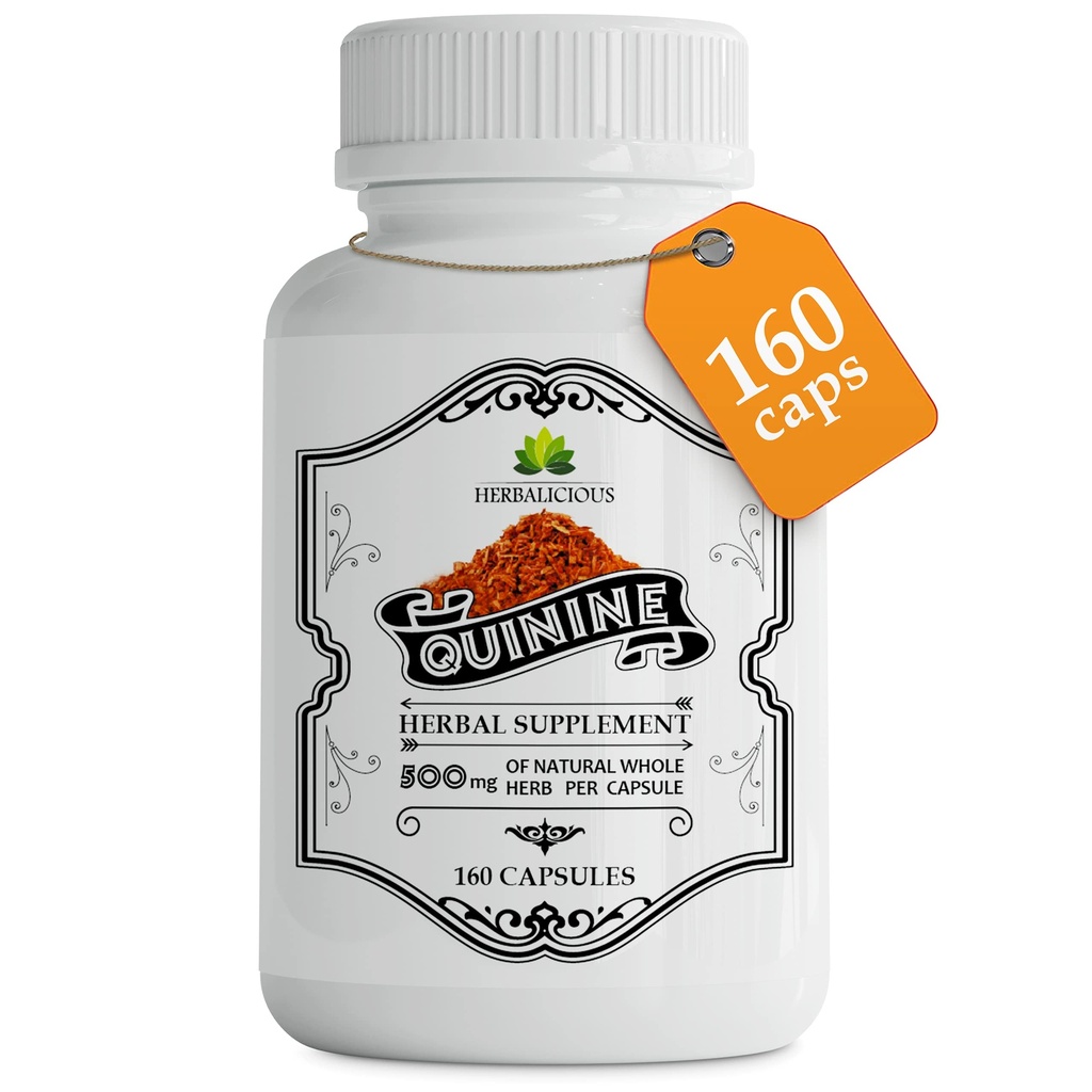 Quinine kapsler - Cinchona Officinalis Bark Herbal supplement til muskel, krampe forsvar og samlet fordøjelsessundhed - All- Natural Quinine Sulfate Pills, 500mg per kapsel, 160 tabletter