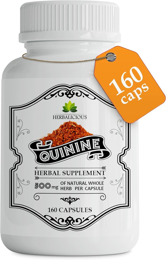 Quinine kapsler - Cinchona Officinalis Bark Herbal supplement til muskel, krampe forsvar og samlet fordøjelsessundhed - All- Natural Quinine Sulfate Pills, 500mg per kapsel, 160 tabletter