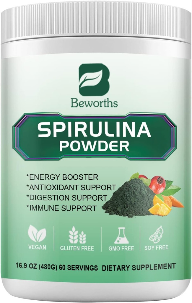 Spirulina Powder, Super Green Powder Smoothies & Juices Mix med Spirulina, Probiotika fordøjelsesenzymer, Chlorella, Veggies Frugter, Hvede Græs til Immunitet, fordøjelsesstøtte - Vegan