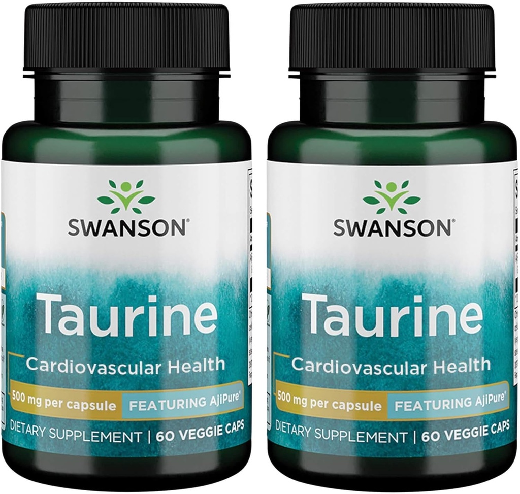 Swanson Aminosyre Ajipure Taurine Pharmaceutical Grade 500 Milligram 60 Veg kapsler (2 Pack)