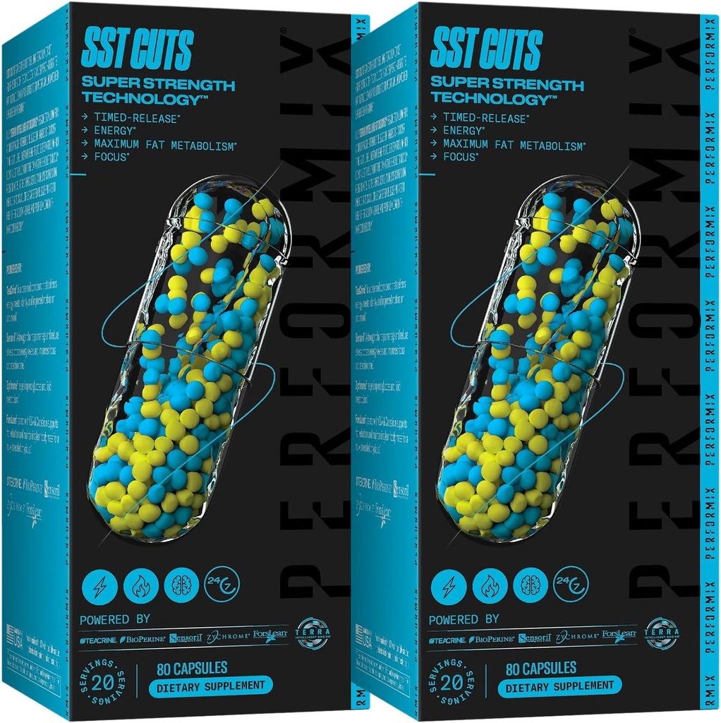 PERFORMIX - SST Cuts - Termogent med CLA - Energi, Focus & Mood - Metabolisme Support - Hunger Control - Nootrop - Pre Workout - Mænd og kvinder - 160 Servering - 2 Pack