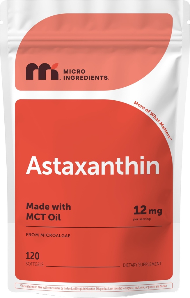 Micro Ingredients Astaxanthin 12mg med MCT Oil, 120 Softgels, 4 Months Supply Department 124; Premium Astaxanthin Antioxidant Kosttilskud * Mex124; Friske Mikroalger Kilde Mex124; Triple Strength, Non- GMO, Gluten Free, No Soy
