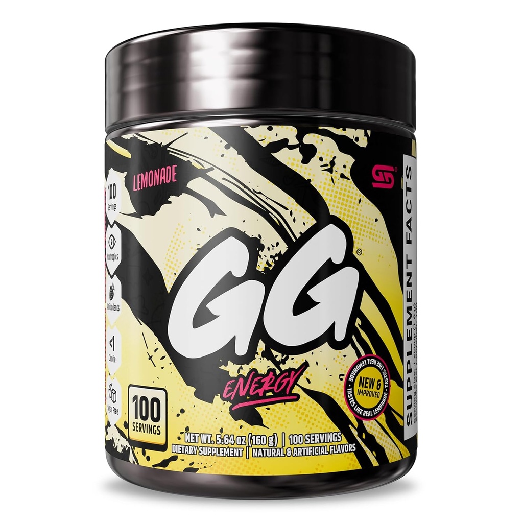 Gamersupps GG ® Energy - Lemonade (100 Servering) - Keto Friendly Gaming Energy and Nootrop Blend, Sugar Free + Organic Coffein + Vitamin, Powder Drink
