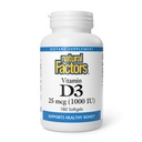 Naturlige faktorer, D3- vitamin 1000 IE (25 mcg), understøtter stærke knogler, muskler og immunfunktion, 180 tabletter
