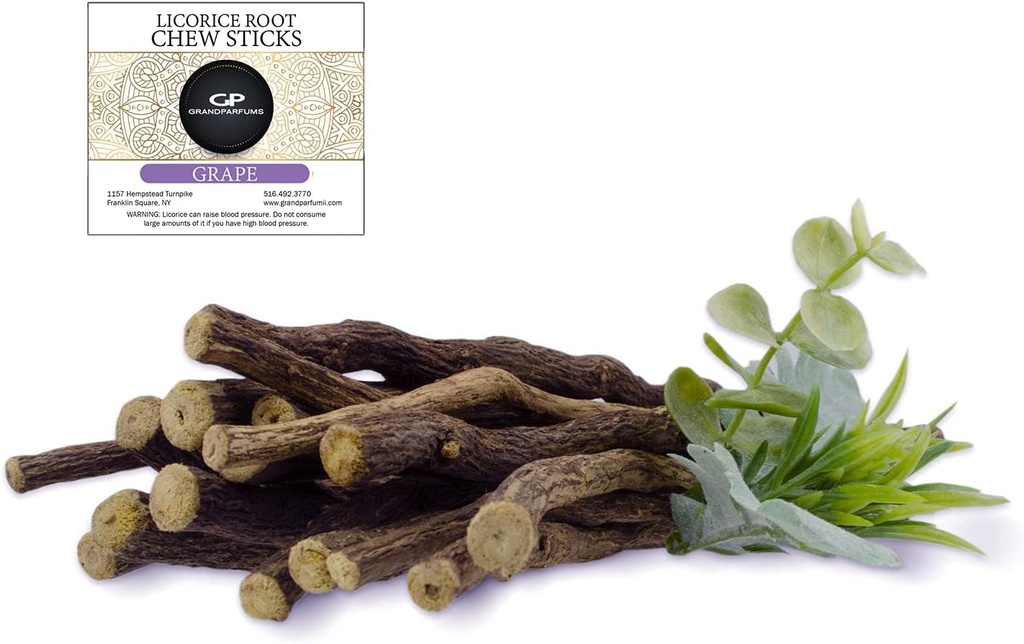 100% Natural Lakrids Root Chew Sticks, Grape Flavored, Organic, Hjælp med at holde op med at ryge, Whiten Tænder, Freshen Breath og Undertryk Appepetite