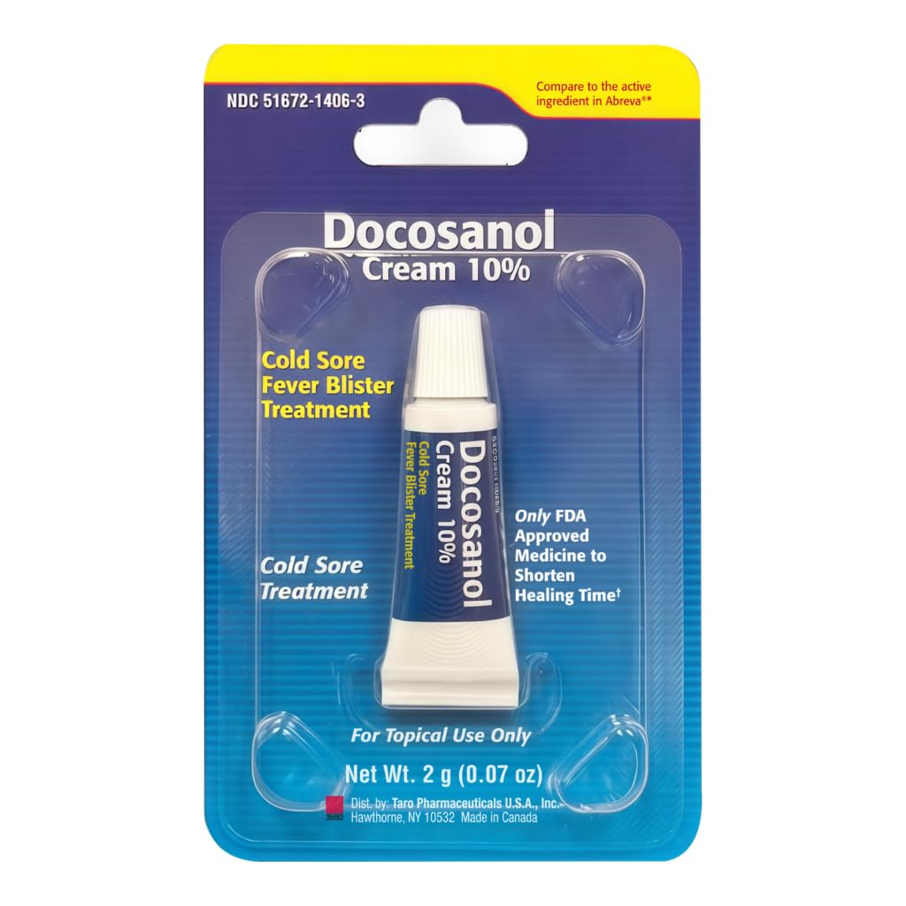 TARO Cold Sore & Fever Blister Treatment - Fastvirkende Docosanol 10% Cream - Cold Sore & Fever Blister Treatment for Lips, Anti- Itch Formel til effektiv lindring og healing - 0,07 oz (1 pakke)