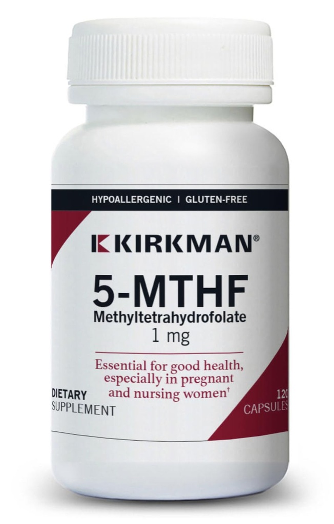 Kirkman 5-MTHF - Hypoallergen - 120 Vegetariske Kapsler - folinsyre Essentiel for godt helbred