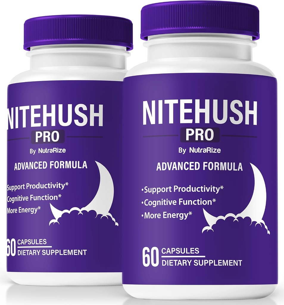 (2 Pack) Nite Hush Pro Capsules - Lås dit fulde potentiale med NiteHush Pro Formel - Premium Support for Focus, Koncentration og Balanceret Sundhed, Officielle NitePushPro piller anmeldelse (120 Kapsler)