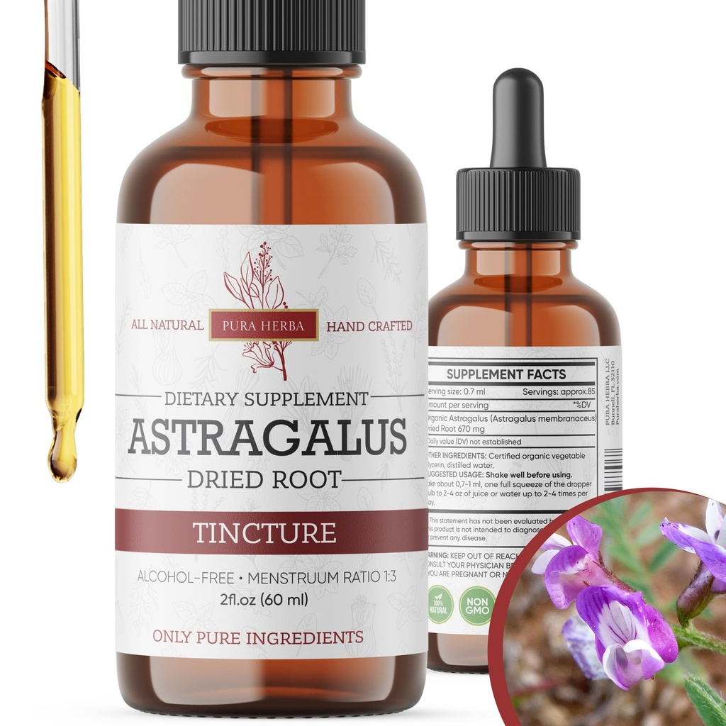 Organic Astragalus Tincture - Premium Astragalus Root Extract for immunforsvar - Alkohol- Free, Sugar- Free, Vegan - High Potency Liquid Supplement - Made in USA - 2 Fl.Oz.