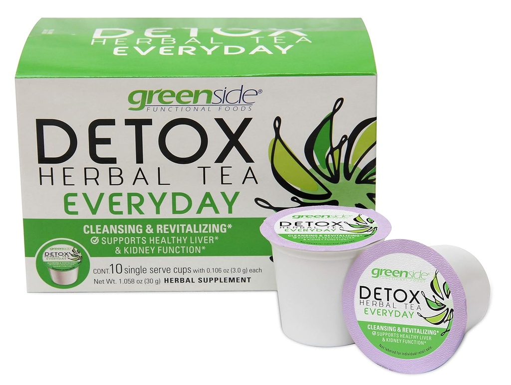 greenside Detox Herbal Tea Single Serve Cups for Everyday - Rensning og revitaliserende Body Supplements - 10 Cups (3-gram Servering / Cup)