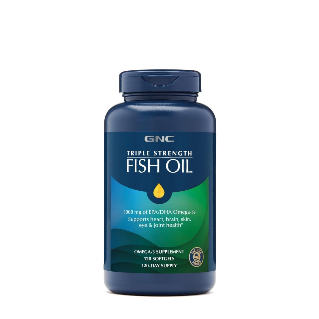 GNC Triple Strength Fish Oil, Twin Pack, 120 Softgel per flaske, understøtter hjerte, hjerne, hud, øje og fælles sundhed