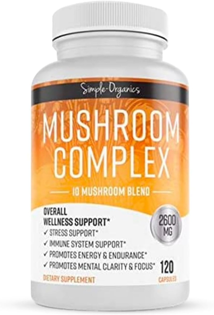 Mushroom Complex, 10 Mushroom Blend til energi og immunforsvar, 2600mg per servering, 120 Veganske kapsler