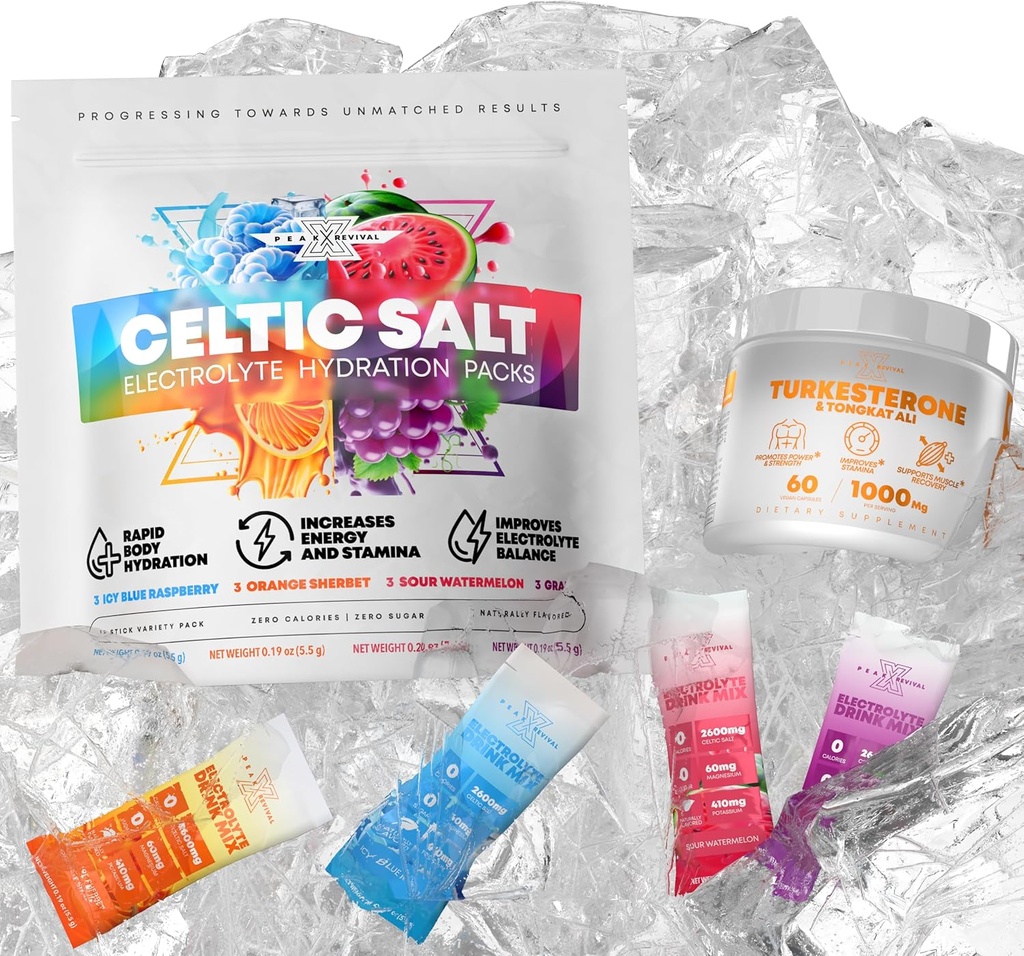 Turkesterone & Tongkat Ali (1000 mg) + Electrolytes Powder Pacets (12 Electrolyte Pacets) Lavet i USA