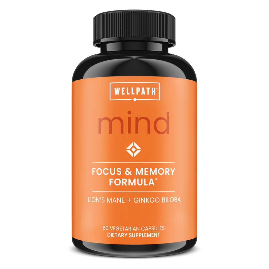 WellPath Mind Brain supplement til hukommelse og fokus med løvens Mane Buddy 124; Ginkgo Biloba og L- Theanin for langsigtet kognitiv support Buddy 124; Vegan, Non- GMO, 60 Ct