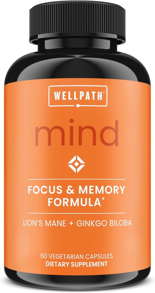 WellPath Mind Brain supplement til hukommelse og fokus med løvens Mane Buddy 124; Ginkgo Biloba og L- Theanin for langsigtet kognitiv support Buddy 124; Vegan, Non- GMO, 60 Ct