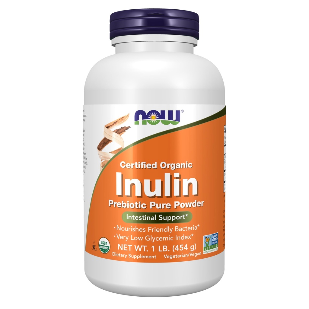 Now Foods Supplements, Inulin Prebiotic Pure Powder, Certified Organic, Non- GMO Project Verified, Intestinal Support *, 1- Pound