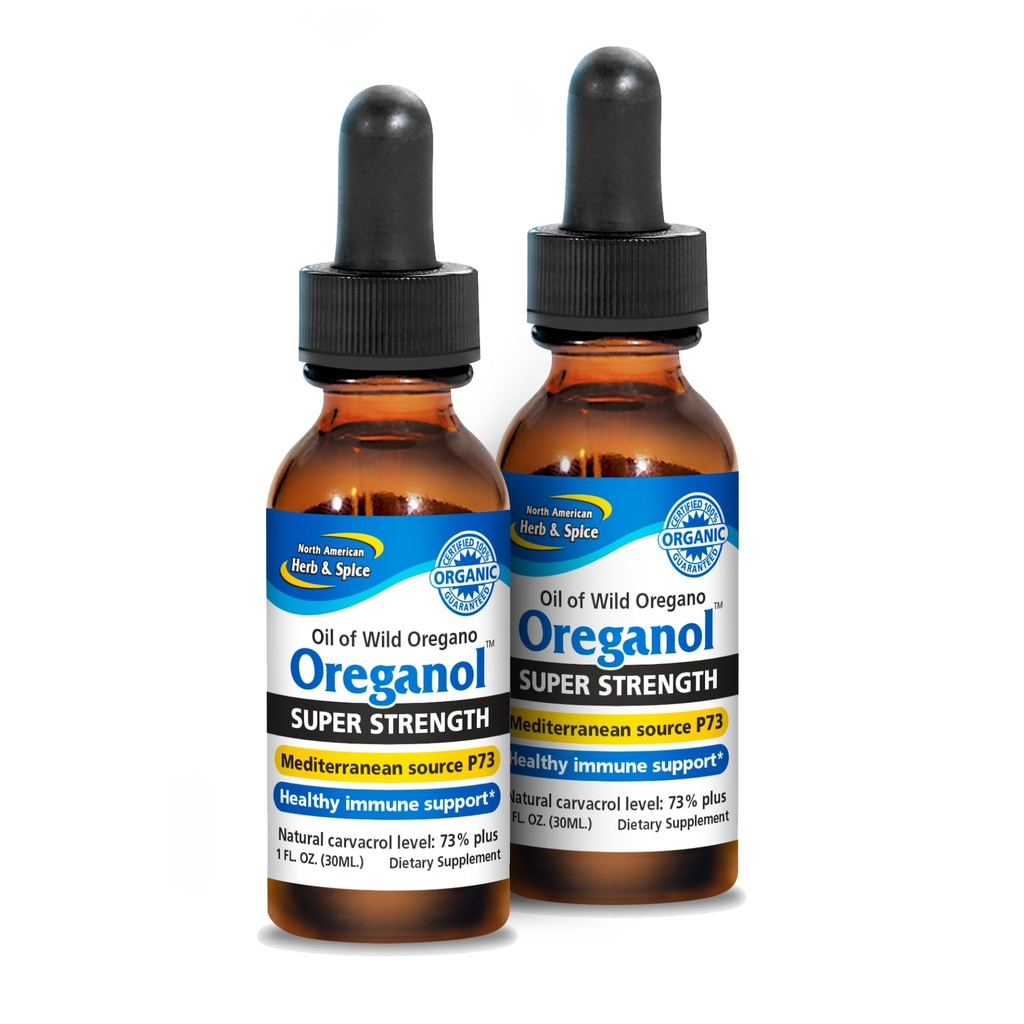 NORDAMERICAN HERB & SPICE Super Strength Oreganol P73 - Pack of 2, 1 fl oz - Immunsystemet Support - Non- GMO, Certified Organic - 864 Total Serveringer