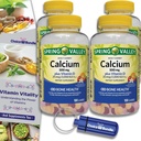Valg Bundle Spring Valley Calcium 500 mg Plus vitamin D 25 mcg Bone Health Kosttilskud Gummies, 100 Ct 4 pk (400 Total) + Vitamin Guide og Pill Container (6 genstande)!