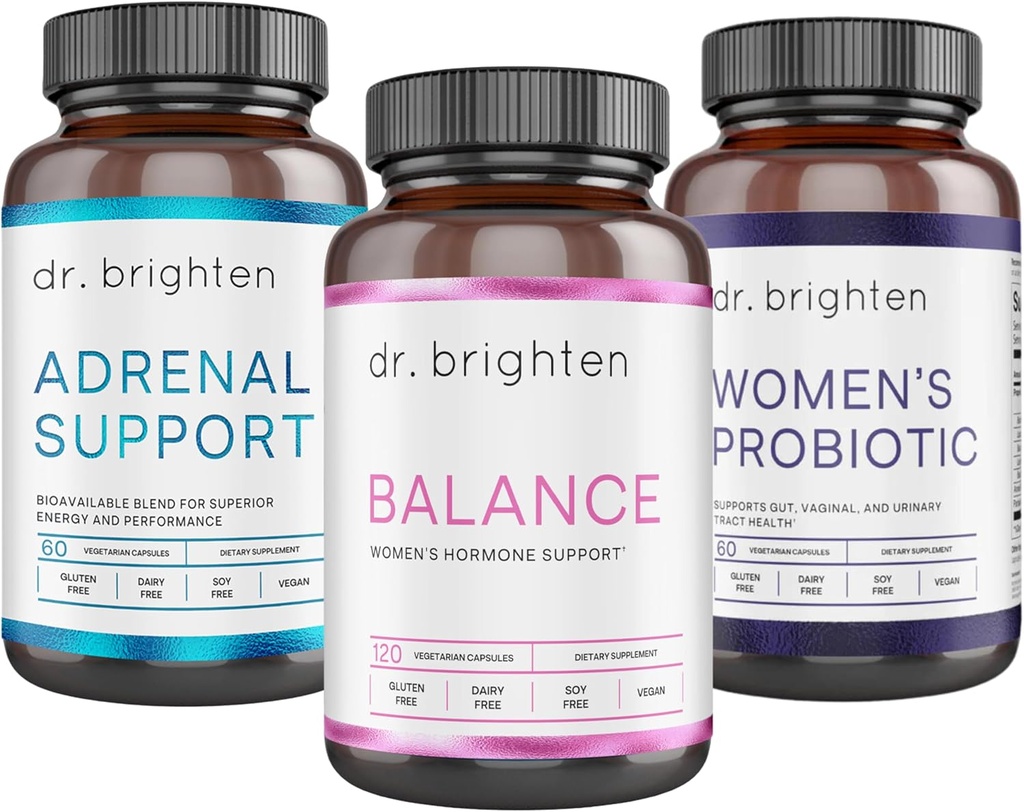 Dr. Brighten Periode Support Kit - Balance, Adrenal Support, og kvinders Probiotiske - Mål Hormonal Acne, Periode Spørgsmål, & PMS - Vegan, Non- GMO