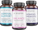 Dr. Brighten Periode Support Kit - Balance, Adrenal Support, og kvinders Probiotiske - Mål Hormonal Acne, Periode Spørgsmål, & PMS - Vegan, Non- GMO