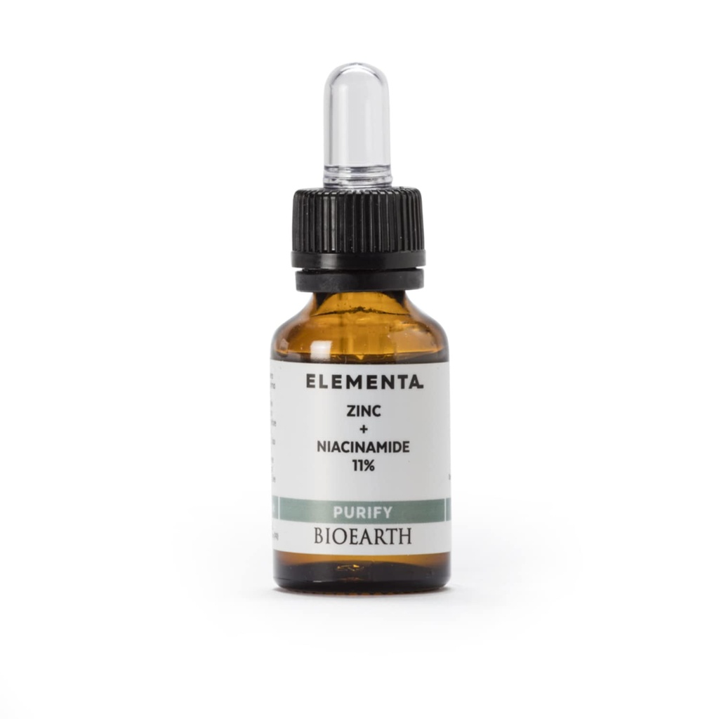 Bioearth Elementa, PURIFY koncentreret ansigt serum med zink og 11% Niacinamid, oprydnings- og balanceringseffekt, Lavet i Italien, Vegan, AIAB Certificering - 15ml Pack