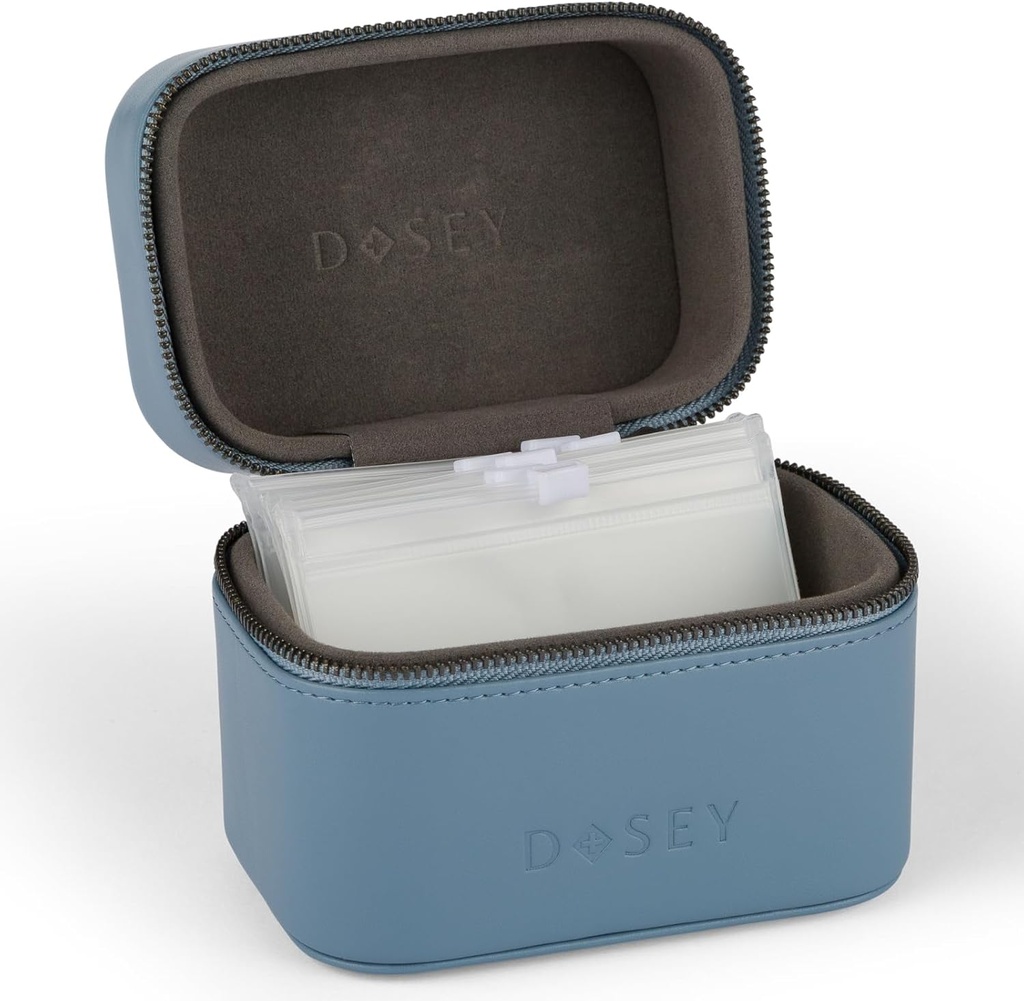 Dosey Travel Pill Case & Easy- Slide Pill Pouches - Vegansk læder Daily Pill Organizer med 7 lufttæt Pill Pockets til Medicine Storage & Protection - Stilfuld Pill Sorter & Medication Organizer - BLUE