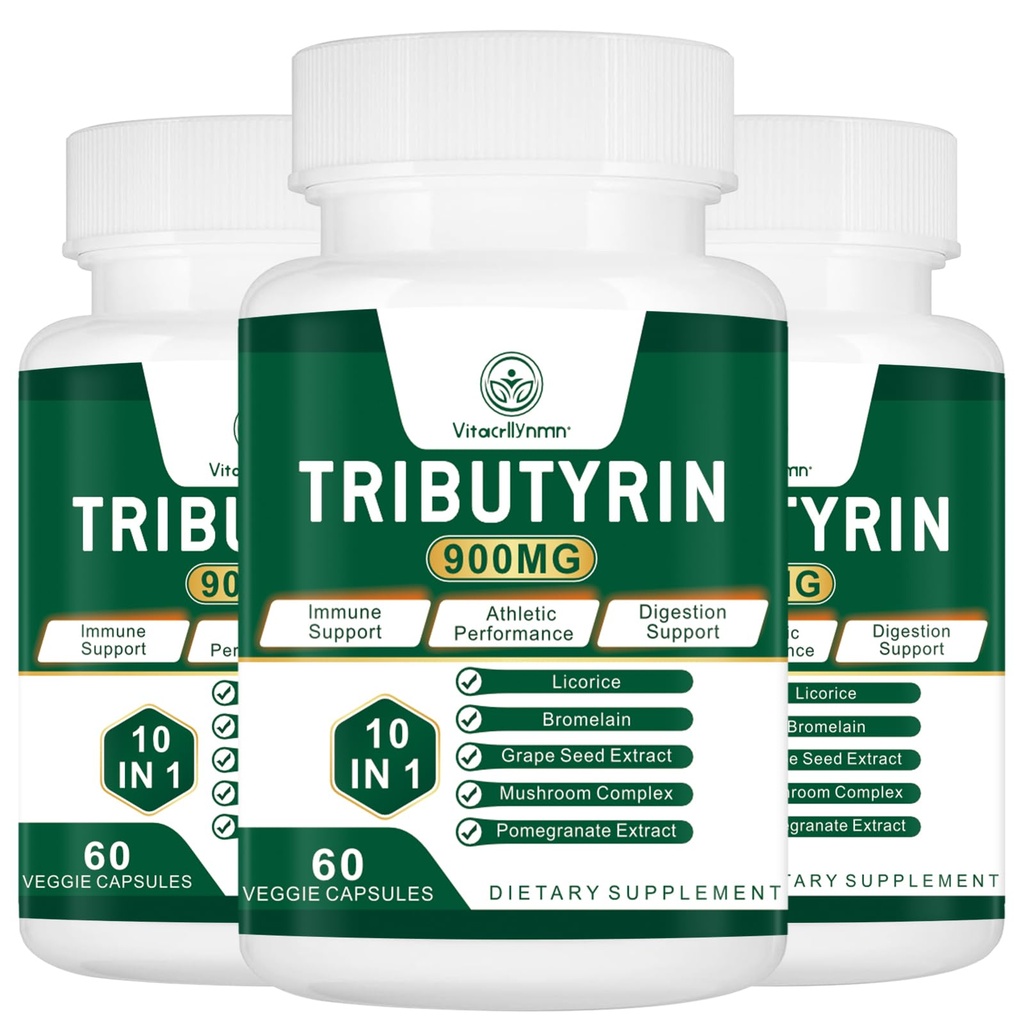 Tributyrin supplement - Butyrate Precursor til Gut Barrier Support, Leaky Gut Support, fordøjelse 180 Greve (pakke med 3)