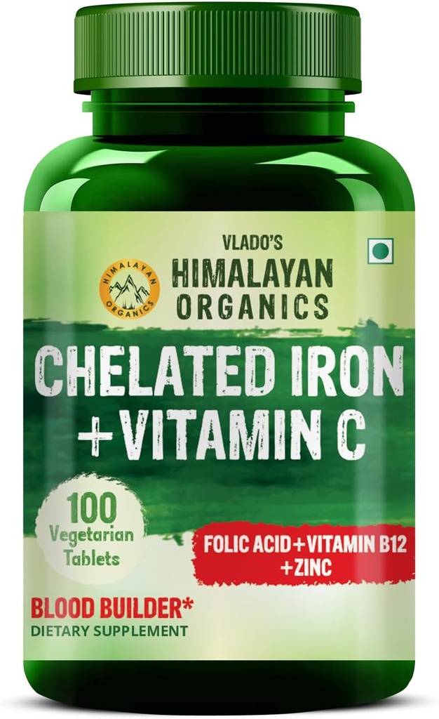 HIMALAYAN ORGANICS Organics Chelated Iron with Vitamin C, B12, Zink & folinsyre
