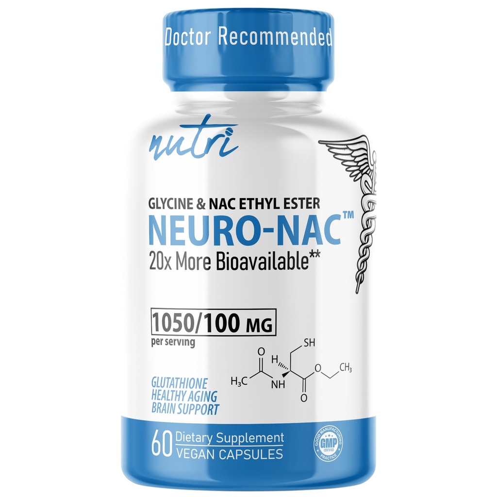 Neuro NAC Supplement N- Acetyl Cysteine Ethyl Ester - 20x mere biotilgængelig end NAC 600 mg - Boost Glutathion 10x mere end Liposomal Glutathion - N Acetyl Cysteine Ethyl Ester - NACET (60 kapsler)