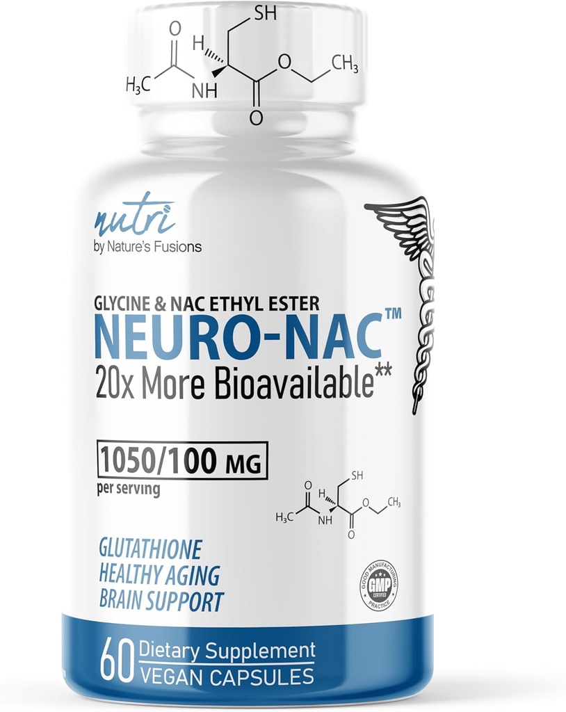 Neuro NAC Supplement N- Acetyl Cysteine Ethyl Ester - 20x mere biotilgængelig end NAC 600 mg - Boost Glutathion 10x mere end Liposomal Glutathion - N Acetyl Cysteine Ethyl Ester - NACET (60 kapsler)