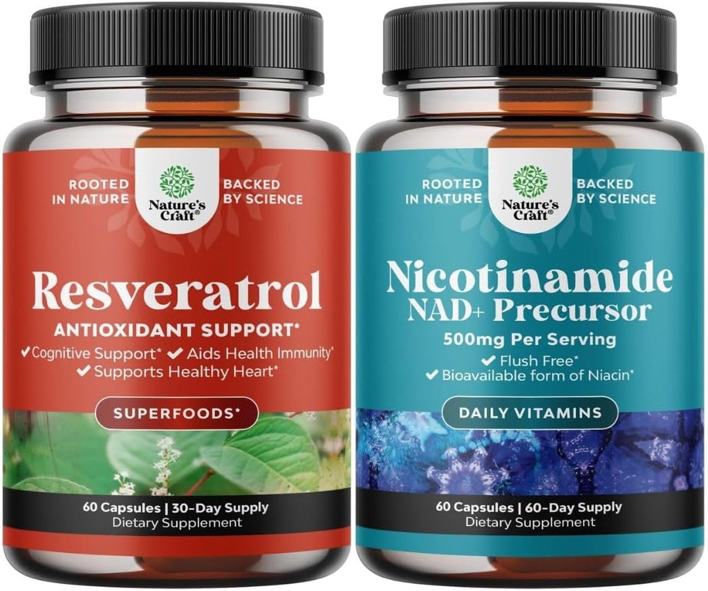 Bundle of Youth Trans Resveratrol Supplement med AMPK Activator for Cellular Health & Vitality og vitamin B3 Niacinamid Mitokondriel Energy & Potent Skin - Niacin Flush Free Nicotinamid 500mg