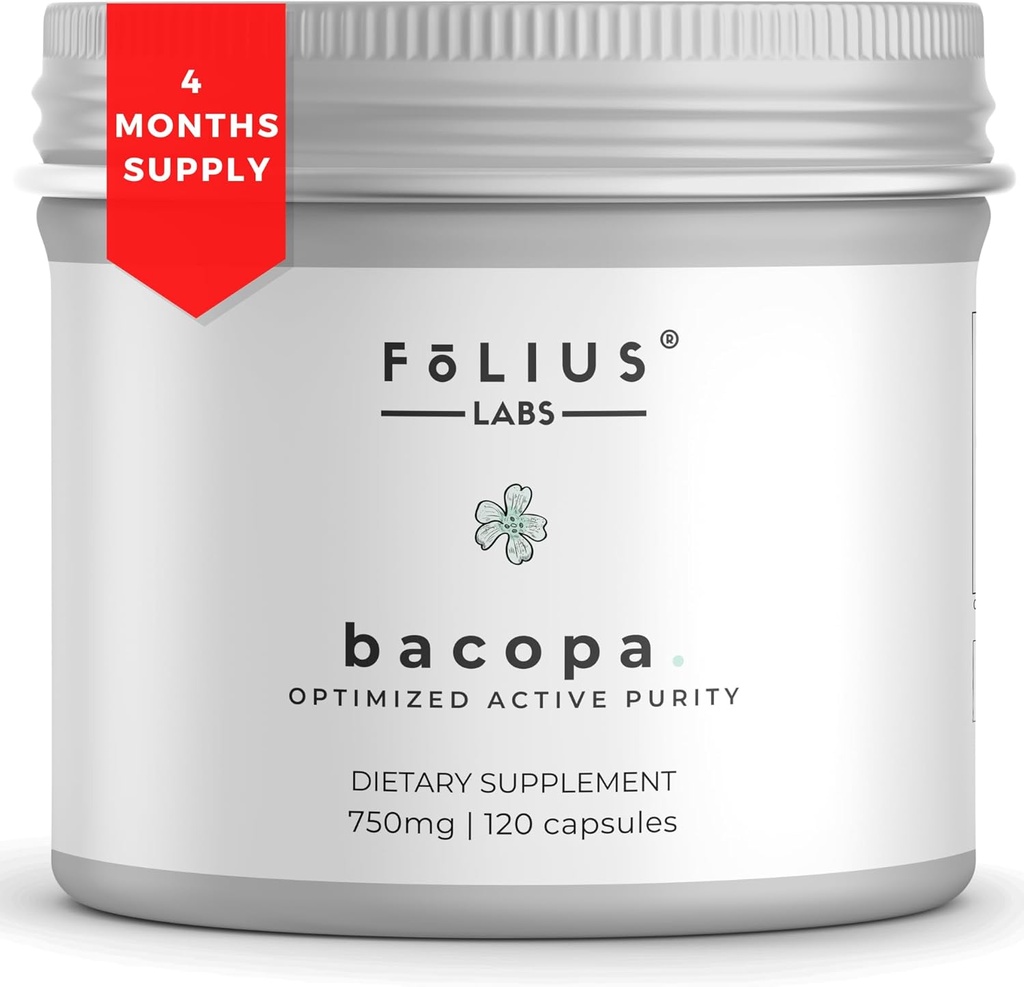 Bacopa Monnieri Capsules 750mg - Urtetilskud med 40% Bacosider Bacopa Monnieri - Hjælper til at understøtte hukommelse og kognitiv evne - 120 kapsler