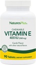 NaturesPlus E-vitamin Chewable - 400 iu, 90 Vegetariske tabletter - Natural Carob Flavor - Sund Kardiovaskulær funktion, Free- Radical Defense & Samlet velvære - Gluten- Free - 90 Servering
