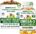 Allergi Relief + Omega 3 Bundle - Anti- Itch Skin & Coat Supplement + Hud Allergi - Omega 3 Fish Oil + EPA & DHA Fedtsyrer - Kløe & Paw Licking + fælles sundhed - 180 Chews + 180 Softgels - Made in USA