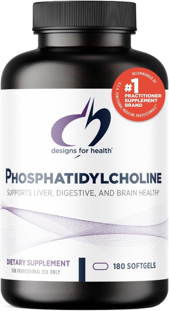 Design for sundhed Phosphatidylcholin Softgels - Phosphatidyl Cholin Supplement fra Soy Lecithin til støtte lever + hjerne sundhed (180 Softgels)