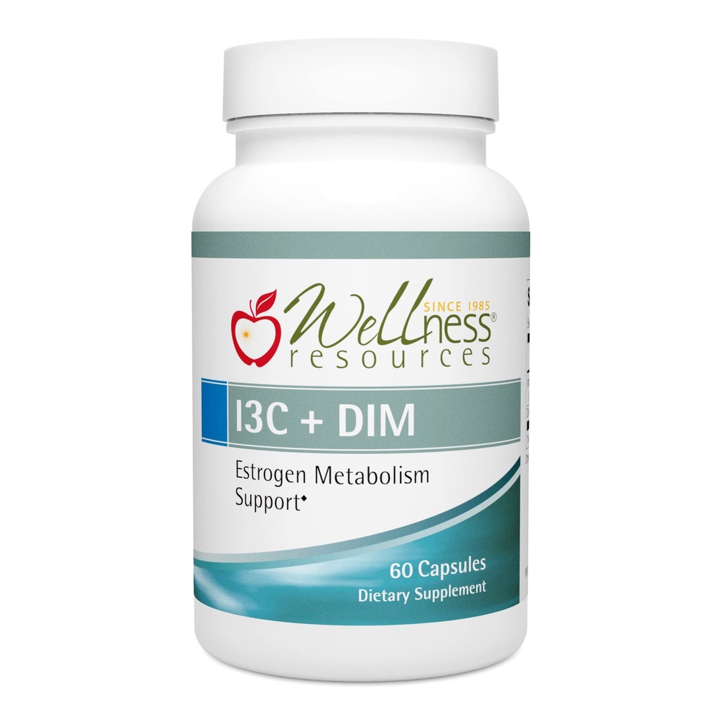 Wellness Resources I3C + DIM for sund østrogen Metabolisme, afgiftning (60 kapsler) - 300mg I3C + 100mg DIM - Vegan, Gluten- Free